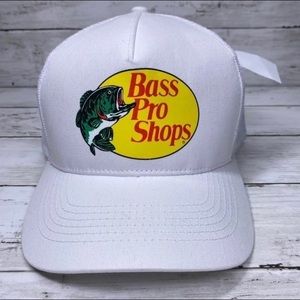 Bass Pro Shops Fishing Trucker Hat Mesh Cap Adjustable SnapBack white